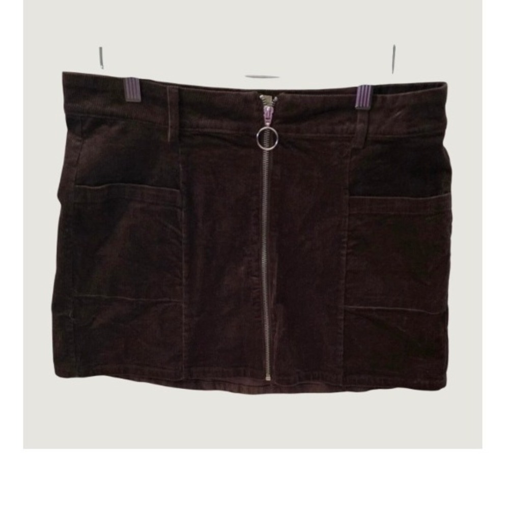 Altar'd State Chocolate Brown Utility Corduroy Mini-Skirt Large Retro Fall Zip - Picture 3 of 8